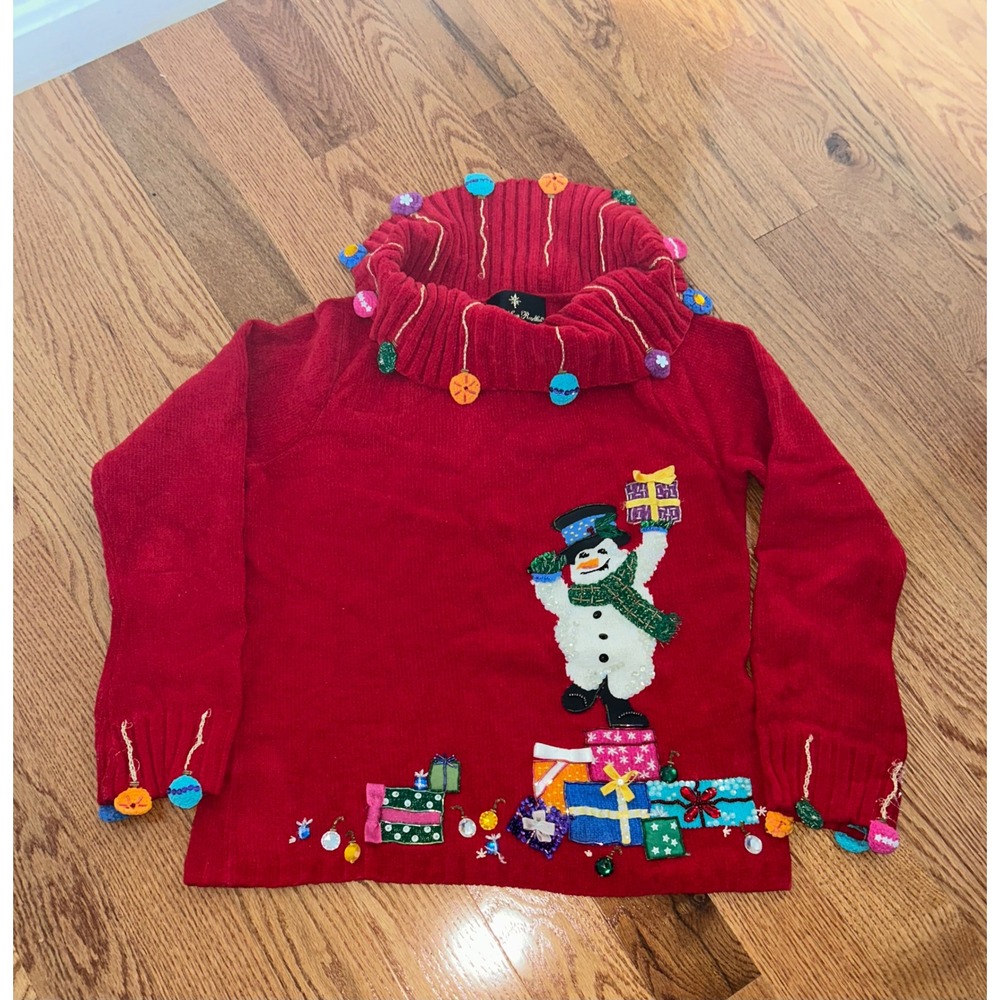 Christopher Radko Red Snowman Ugly Christmas Sweater Turtleneck Ornaments Small